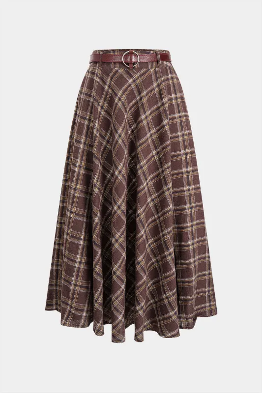 Plaid Print High Waist Belted Skirt sold by Micas
