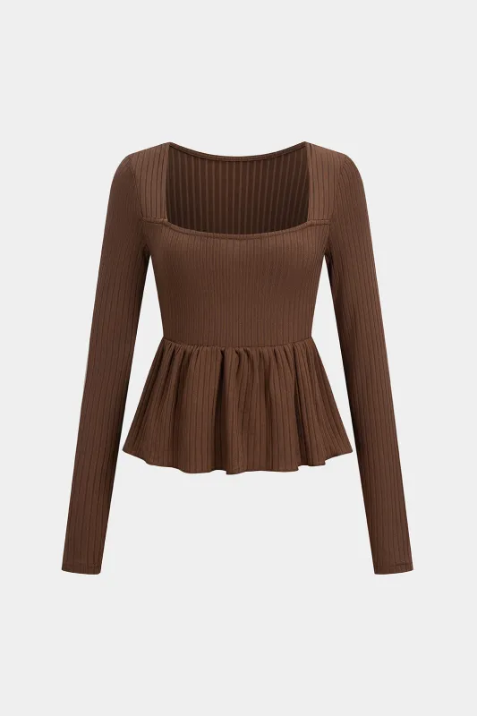 Ruffle Ruched Square Neck Long-Sleeve Top sold by Micas