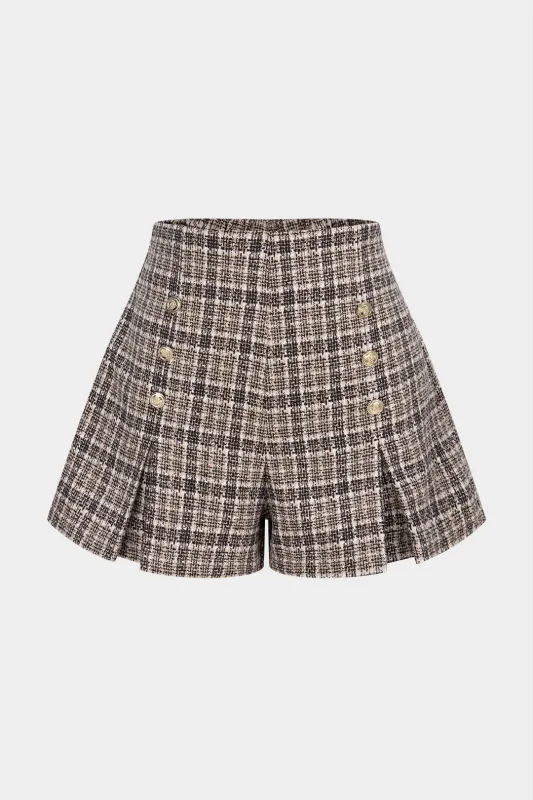 Plaid Print Button High Waist Shorts sold by Micas