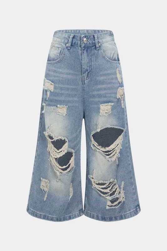 Denim Ripped pocket Shorts sold by Micas