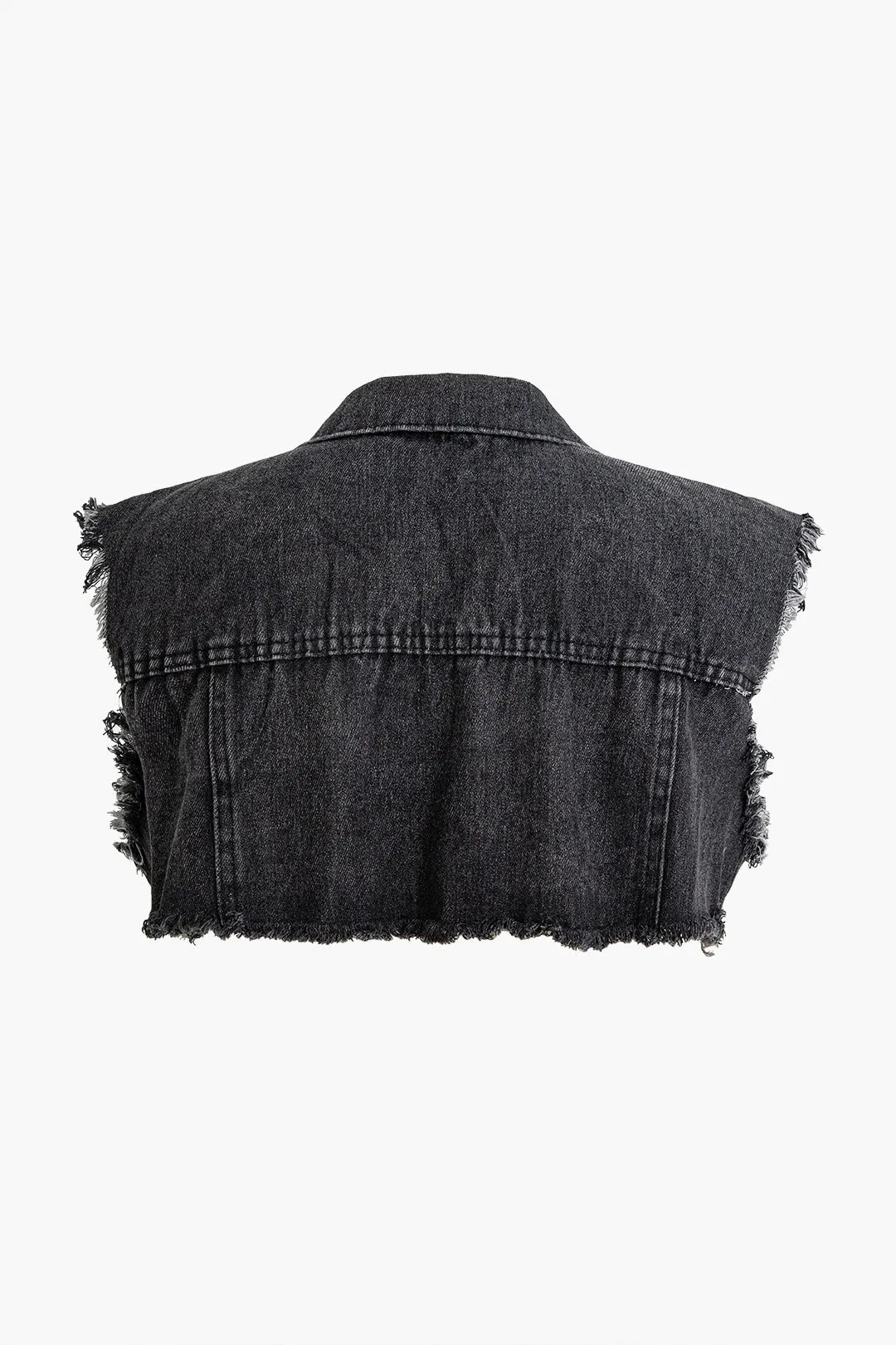 Denim Fringe Button Fake Pocket Sleeveless Vest sold by Micas product image thumbnail 2