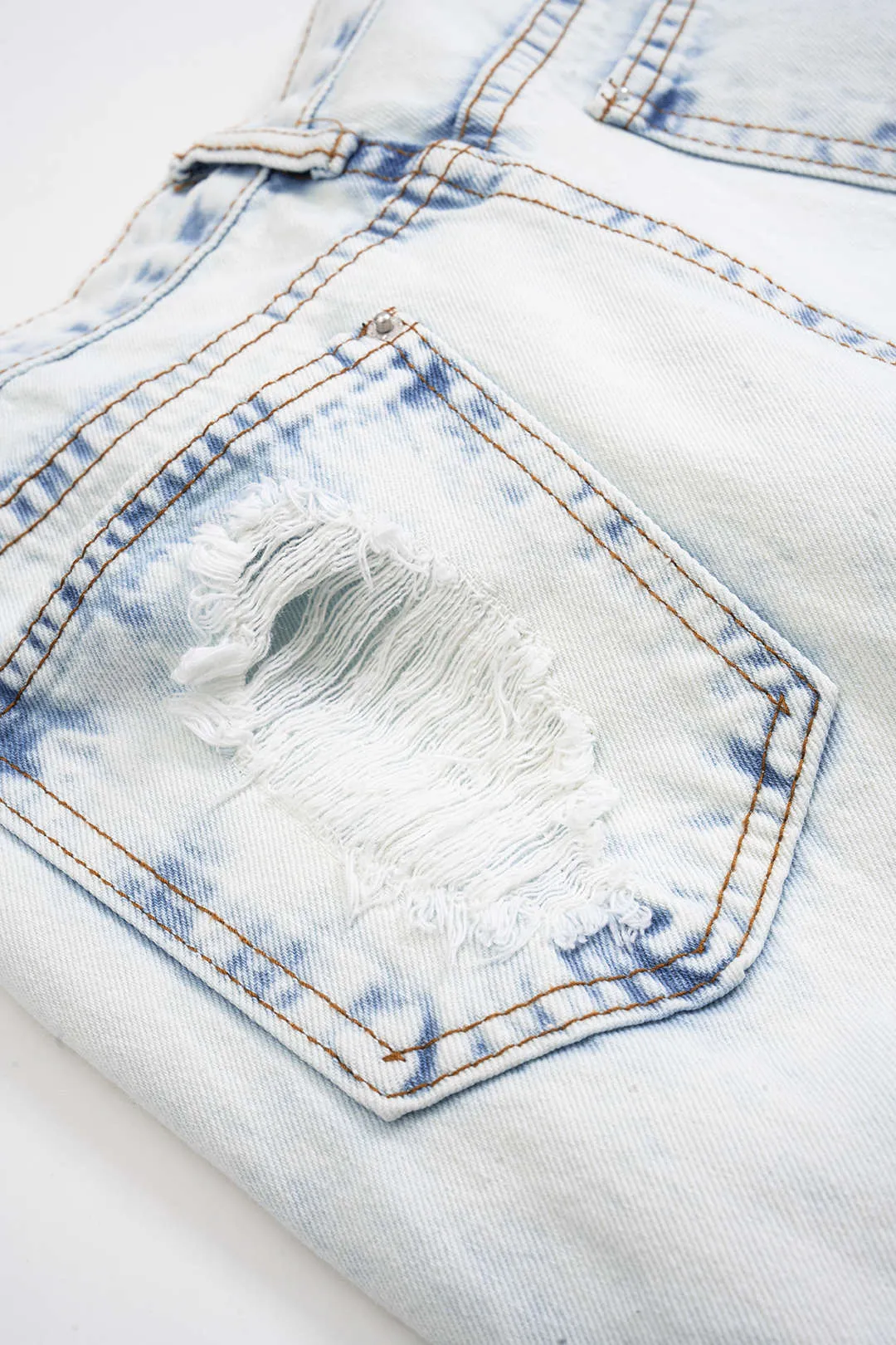 Denim Lace Cut Out Ripped Wide Leg Jeans sold by Micas product image thumbnail 5