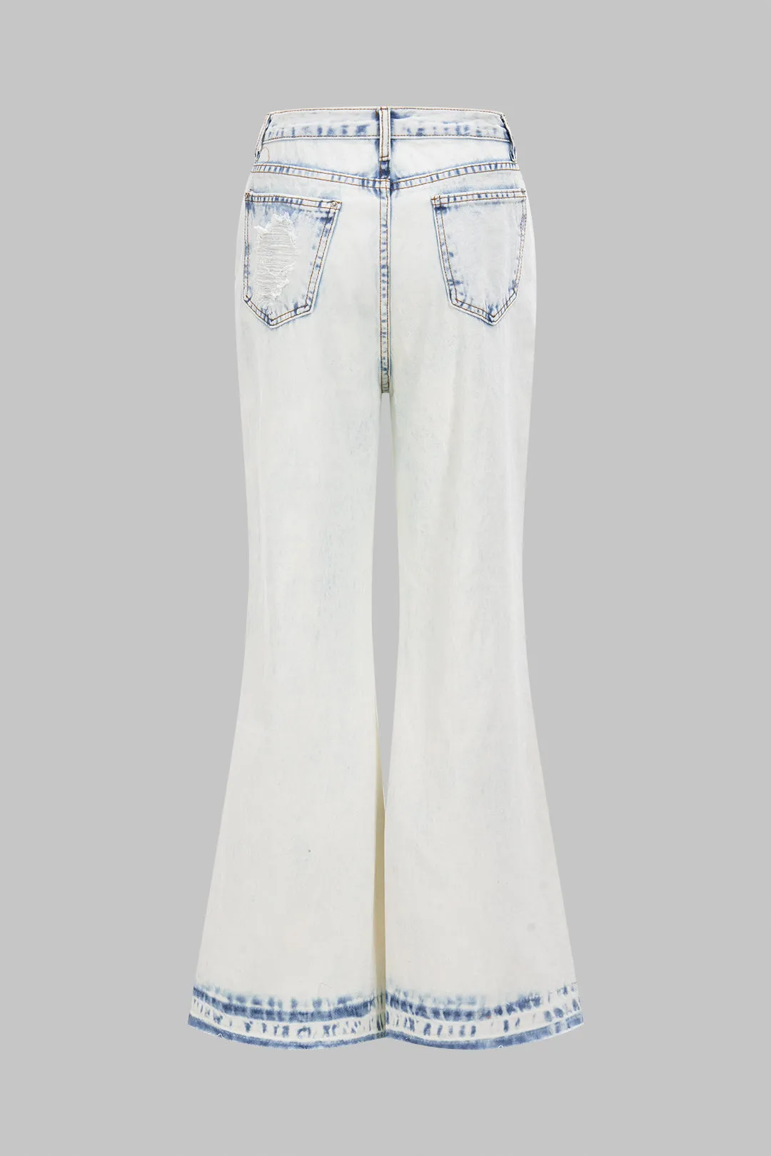 Denim Lace Cut Out Ripped Wide Leg Jeans sold by Micas product image thumbnail 2