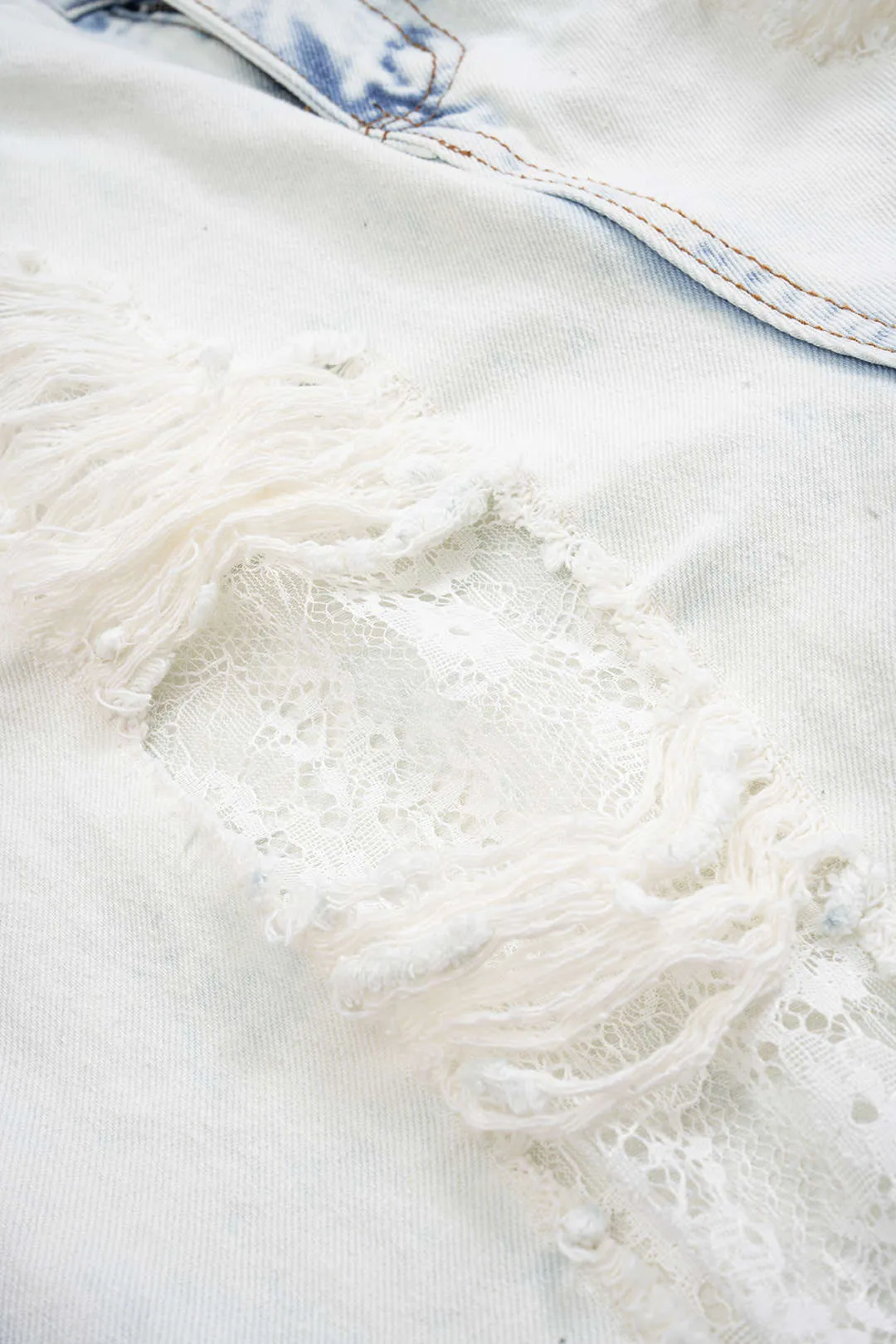 Denim Lace Cut Out Ripped Wide Leg Jeans sold by Micas product image thumbnail 3