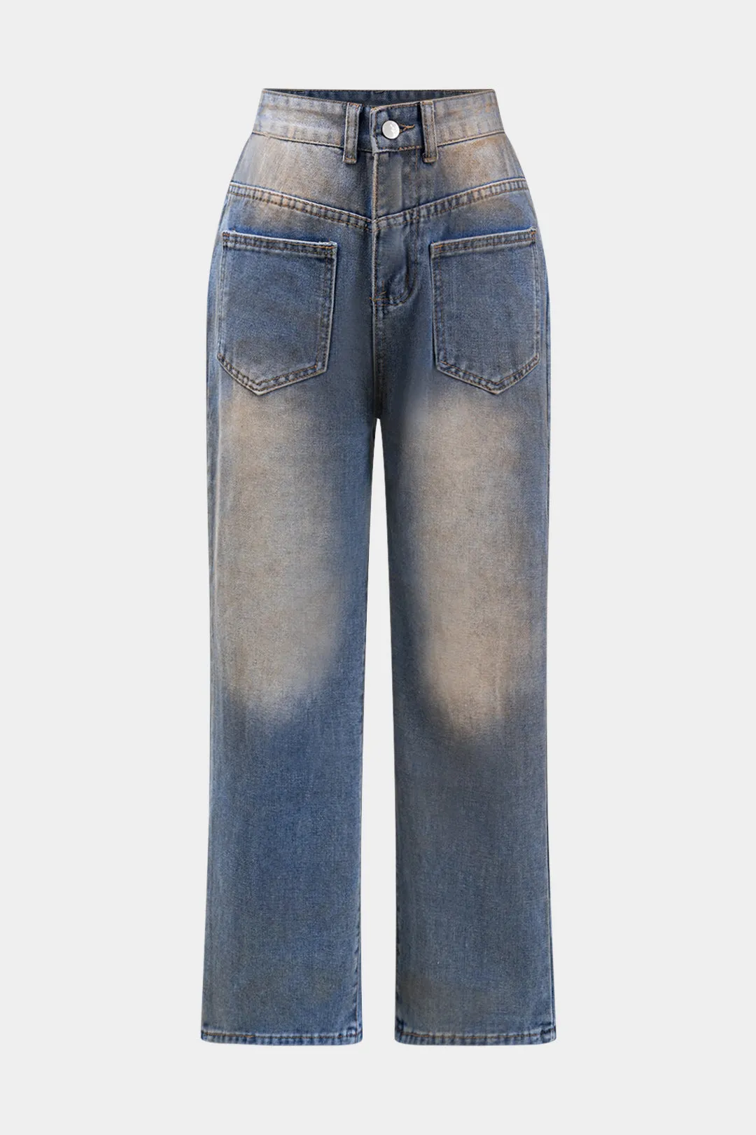 Denim Pocket Straight Wide Leg Jeans sold by Micas