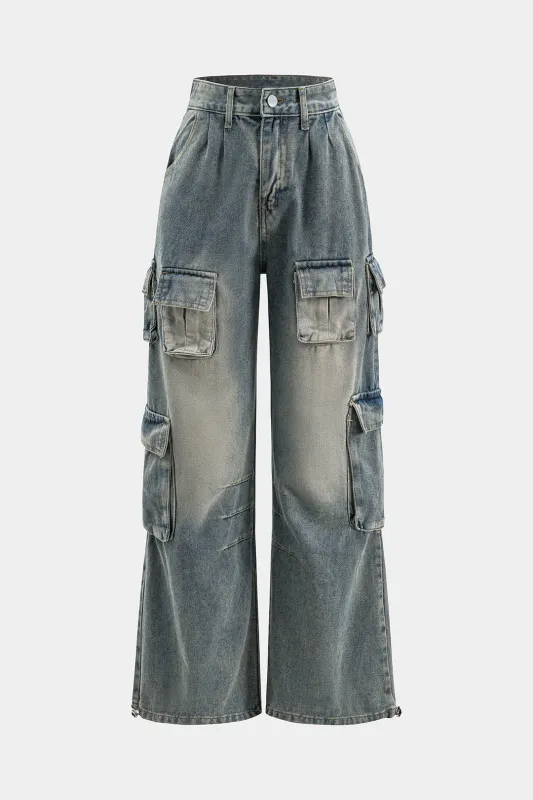 Denim Asymmetrical Pocket Jeans sold by Micas