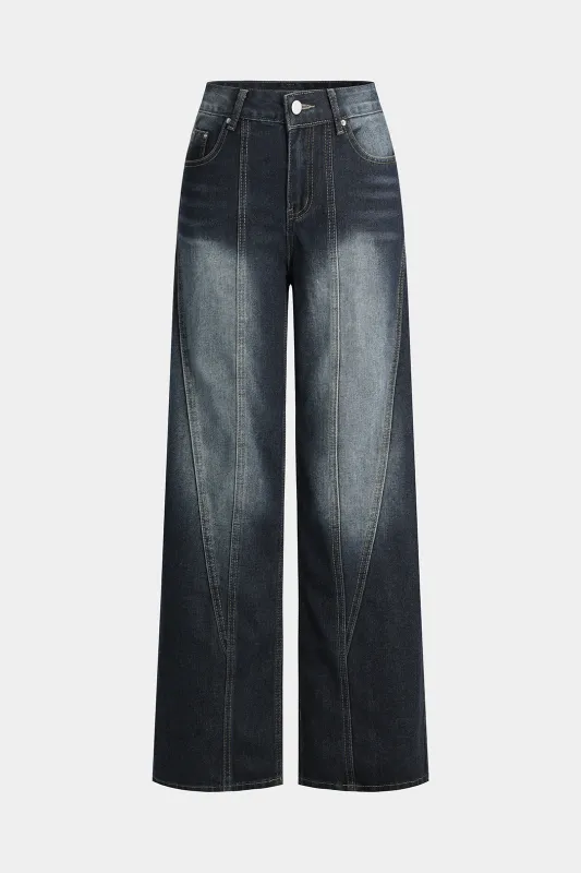 Denim Straight Wide Leg Jeans sold by Micas