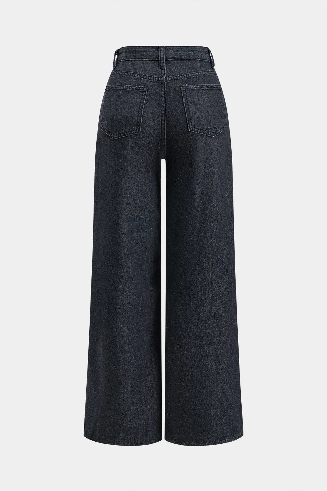 Denim Frayed Cut Out Button Zipper Wide Leg Jeans sold by Micas product image thumbnail 2