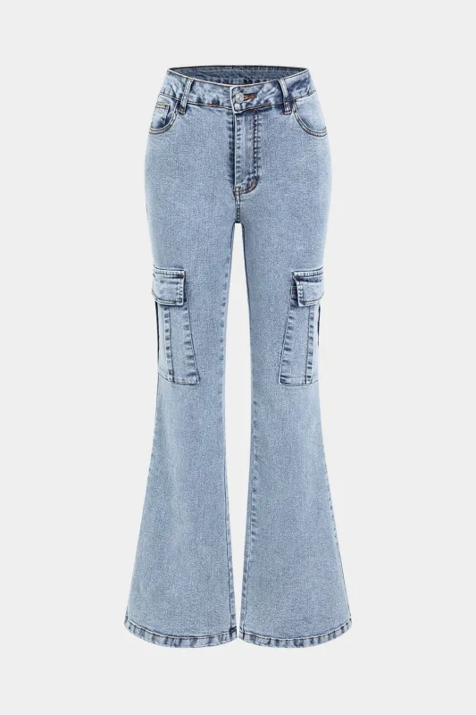 Denim High Waist Pocket Flared Jeans sold by Micas
