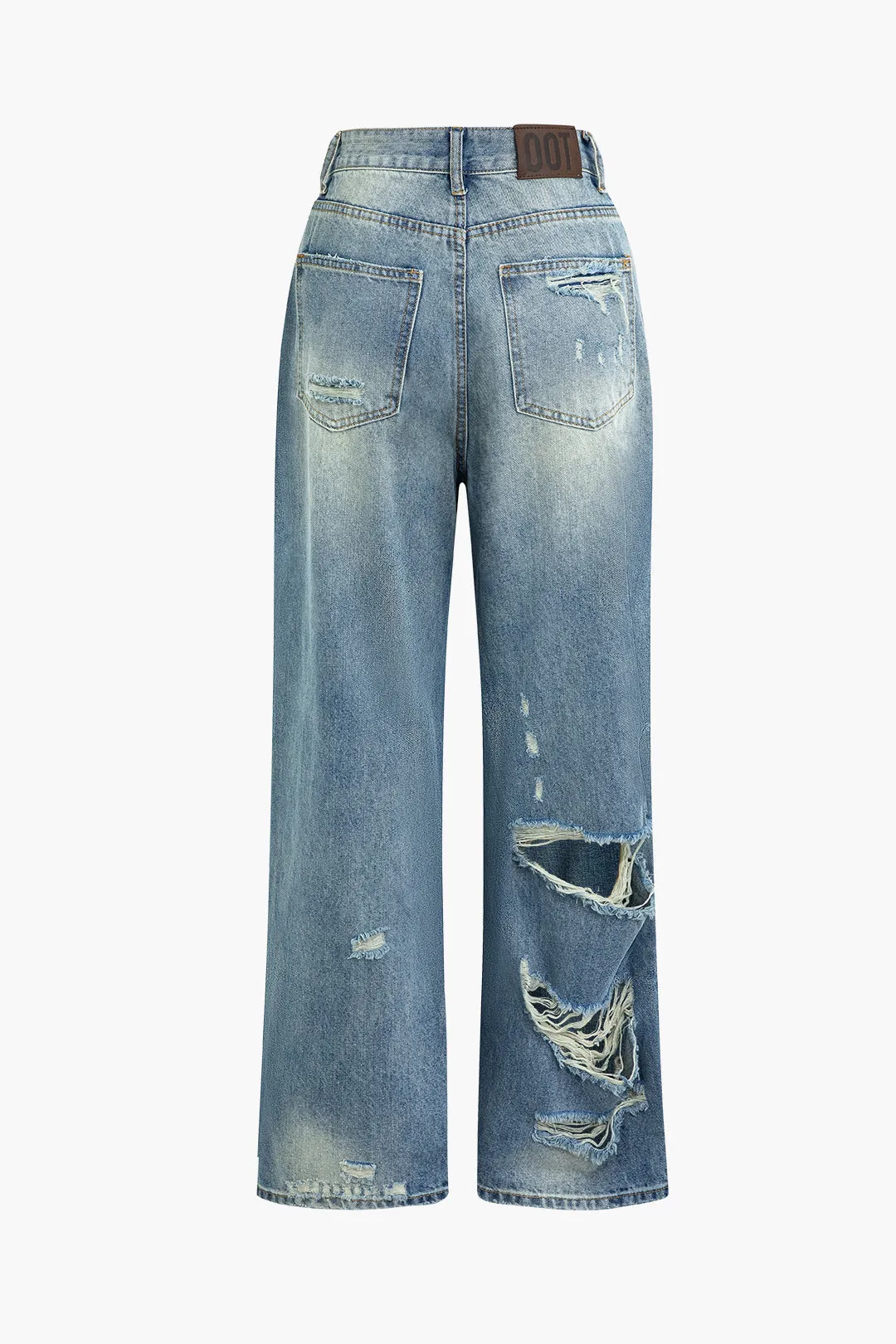 Denim Ripped Cut Out Frayed Wide Leg Jeans sold by Micas product image thumbnail 2