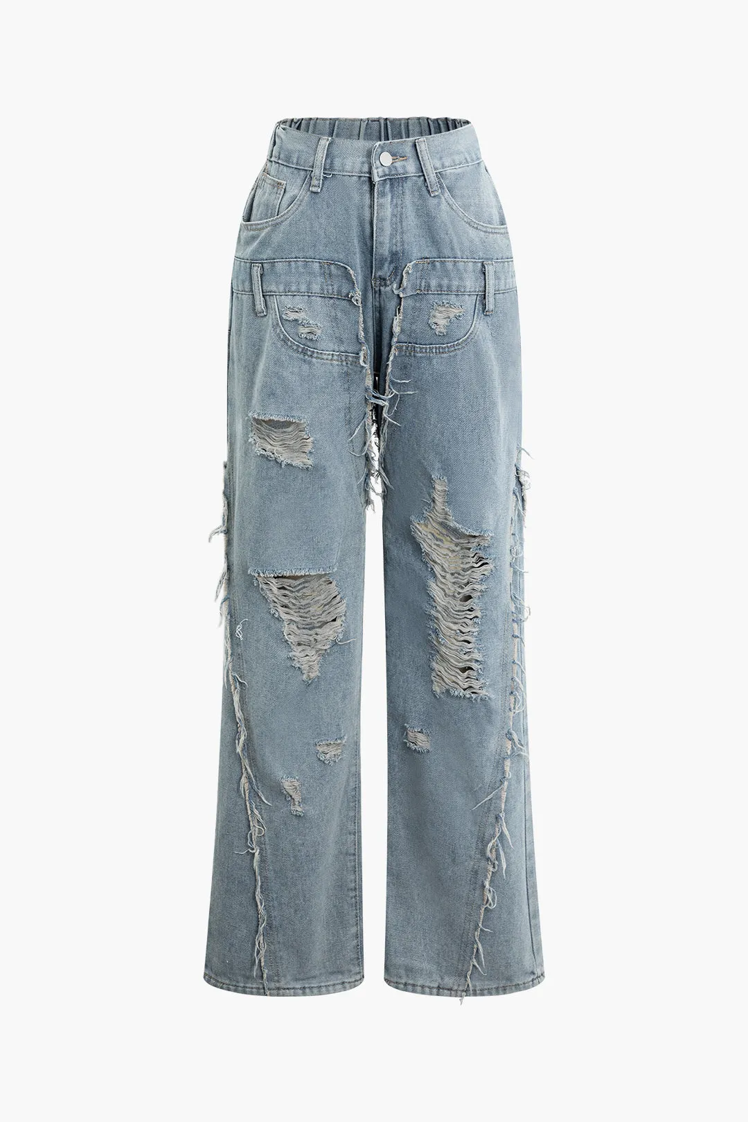 Denim Frayed Ripped Pocket Jeans sold by Micas