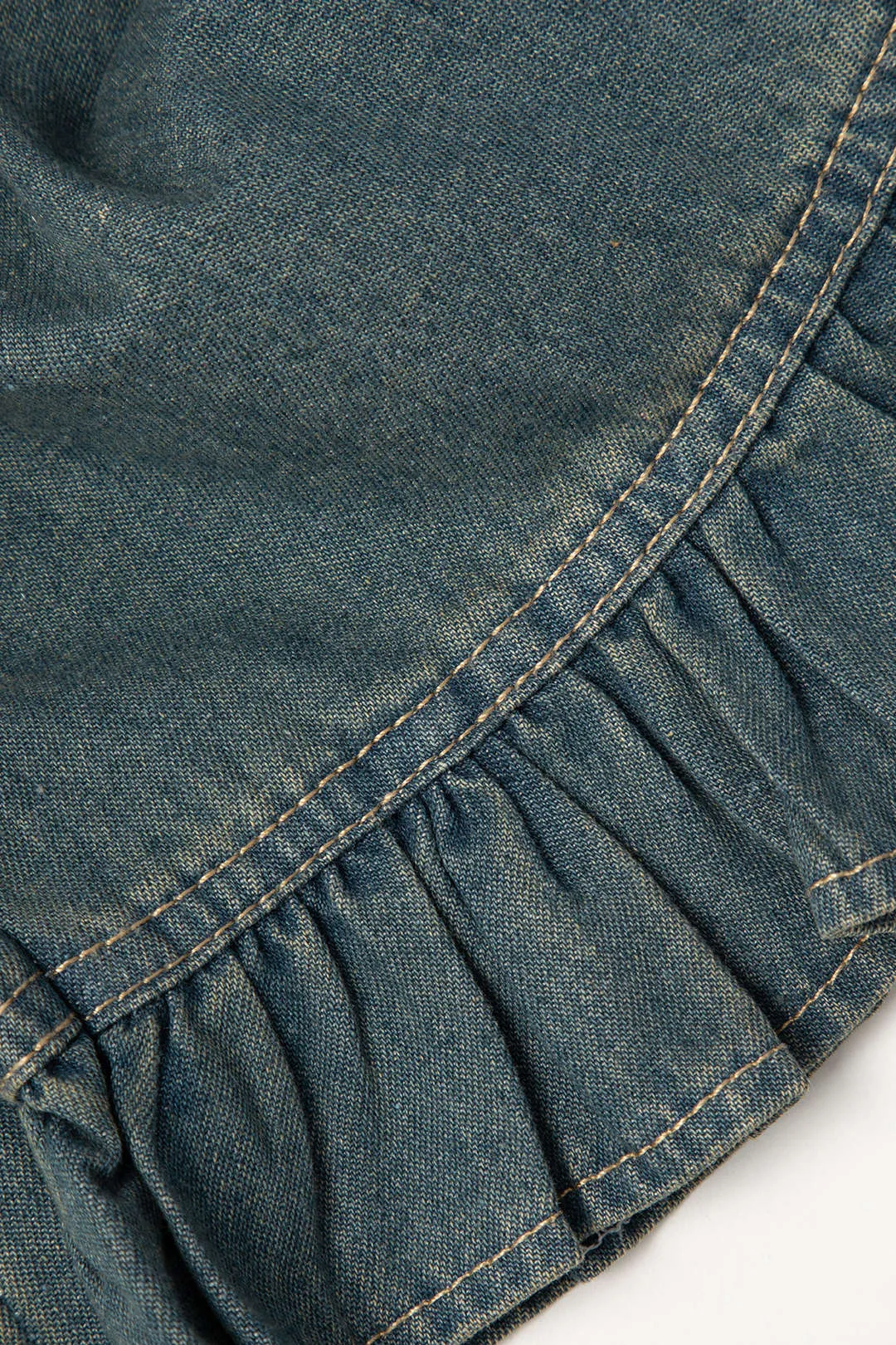 Denim Ruffle Hem Ruched Straight Wide-Leg Long Jeans sold by Micas product image thumbnail 3