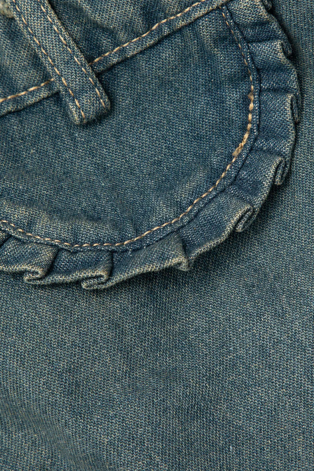 Denim Ruffle Hem Ruched Straight Wide-Leg Long Jeans sold by Micas product image thumbnail 4