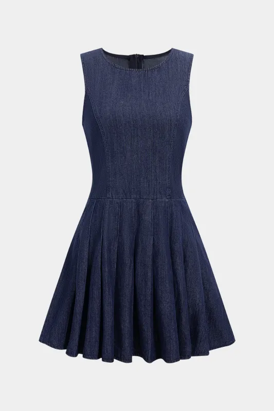 Denim Zipper Ruched Sleeveless Dress sold by Micas