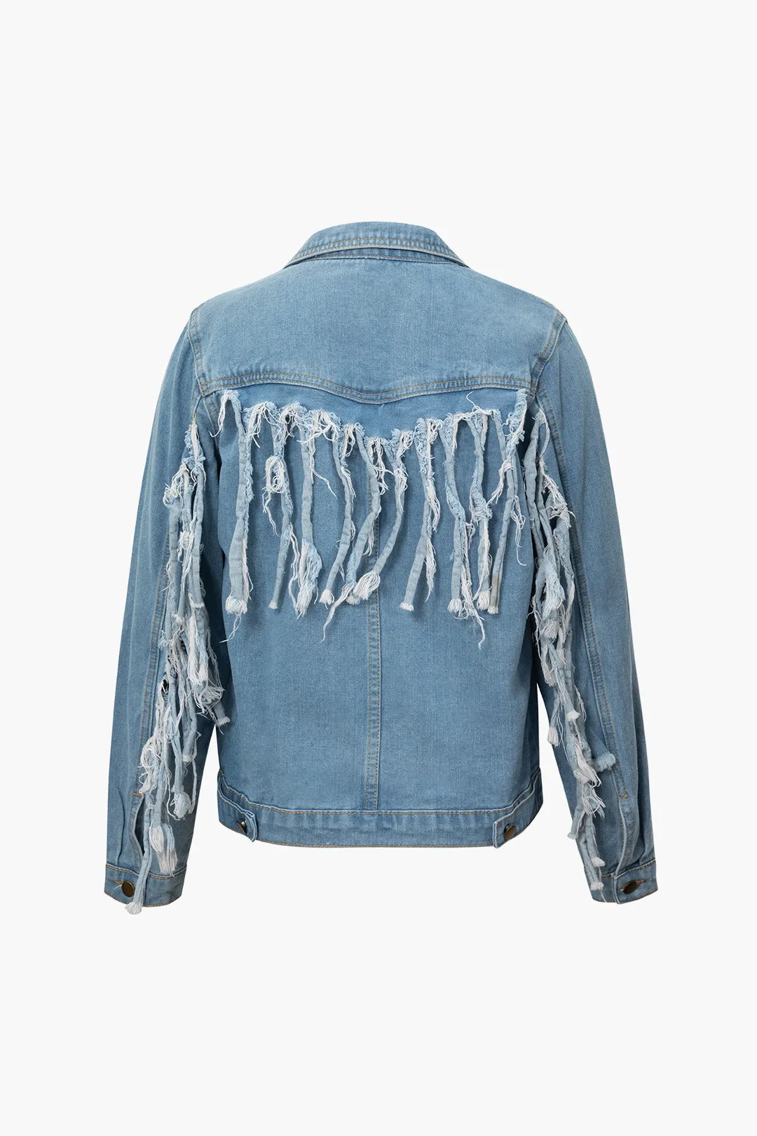 Denim Button Pocket Ripped Fringe Outerwear sold by Micas product image thumbnail 2