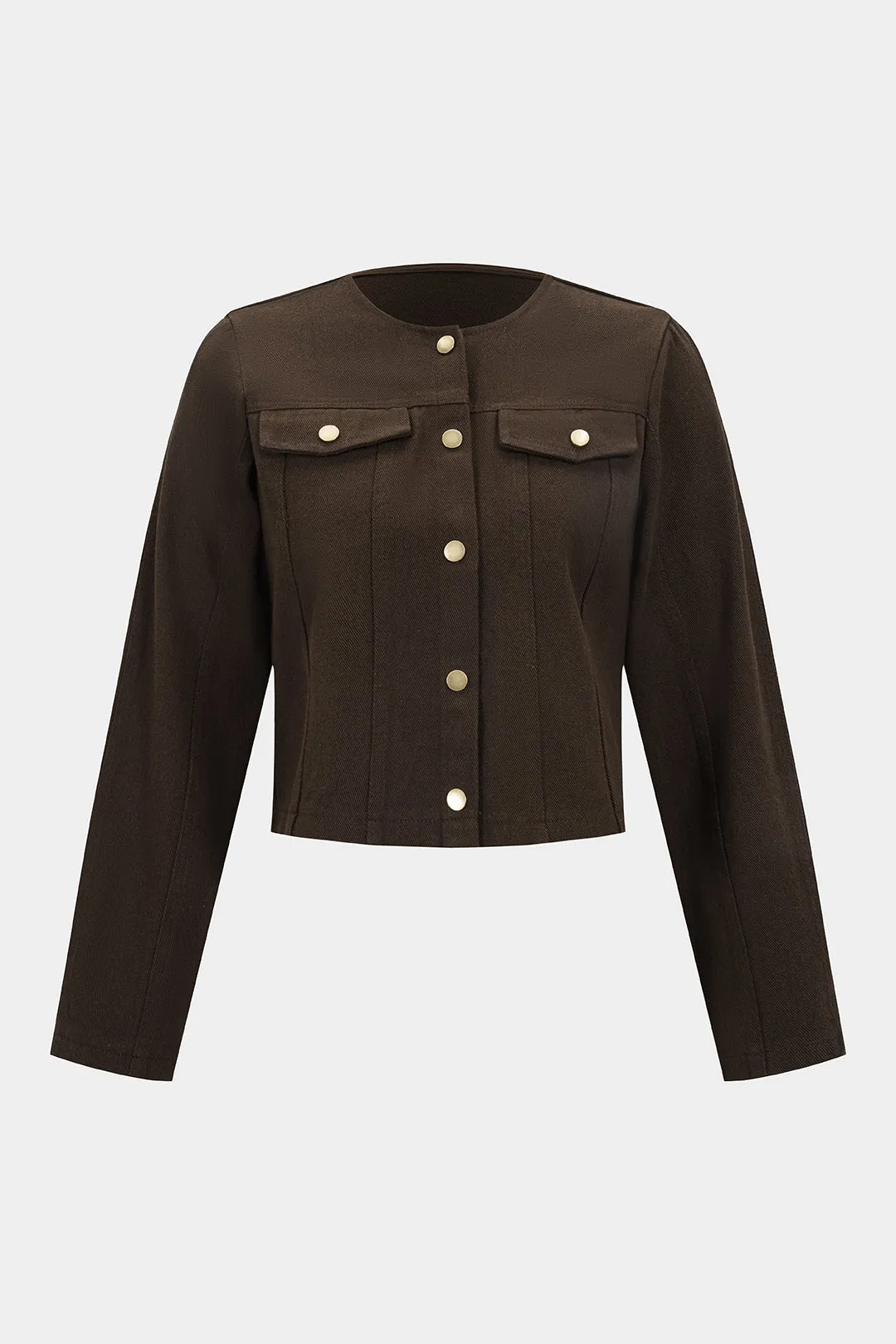 Denim Round Neck Button Pocket Outerwear sold by Micas
