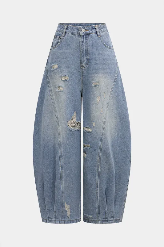 Denim Ripped Wide Leg Jeans sold by Micas