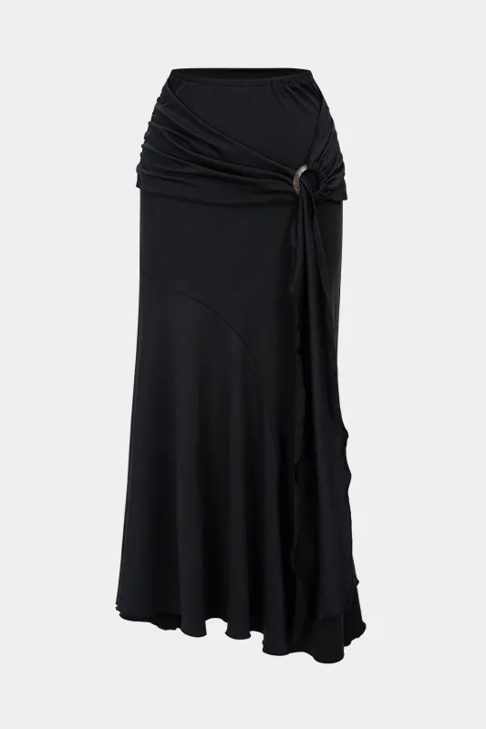 Solid Ruched Irregular Hem High-Waist Skirt sold by Micas