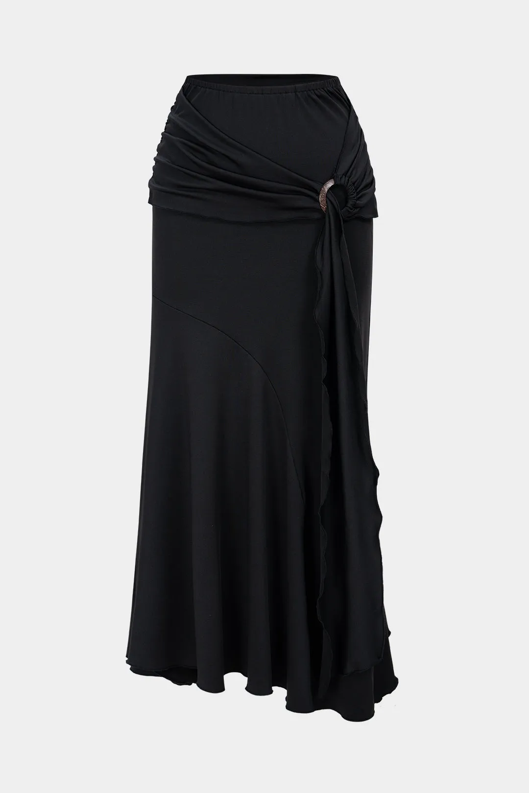 Solid Ruched Irregular Hem High-Waist Skirt sold by Micas