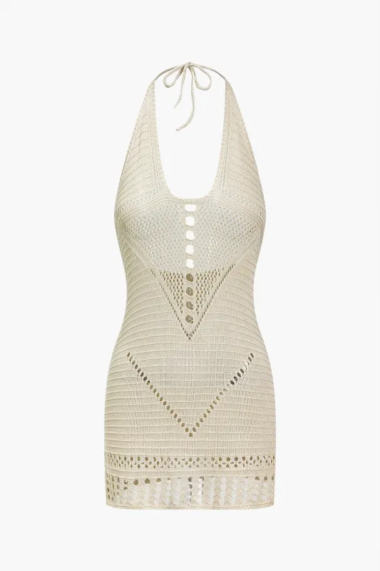 Knit Halter Neck Tie-Up Cut Out Backless Sleeveless Dress sold by Micas