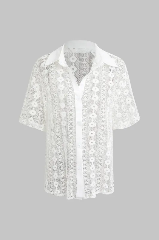 Lace Patchwork Cut Out Short Sleeve Top made by Micas