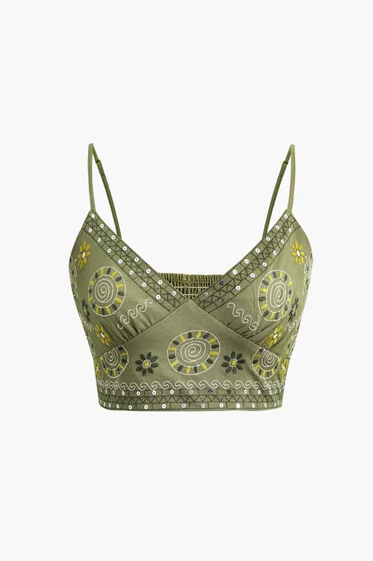 Embroidery Smocked V-Neck Slip Cami Top sold by Micas