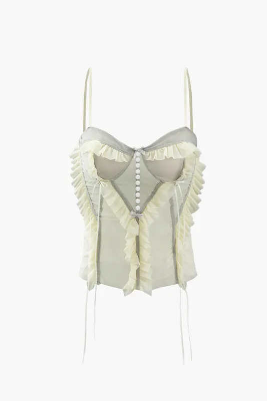 Solid Lace-Up Frill Pearl Cami Corset sold by Micas