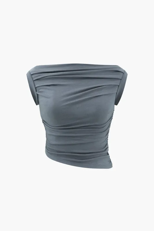 Solid Ruched Off Shoulder Cami Top sold by Micas