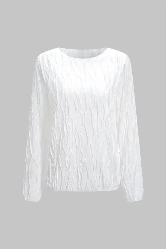 Textured Round Neck Long Sleeve T-Shirt sold by Micas