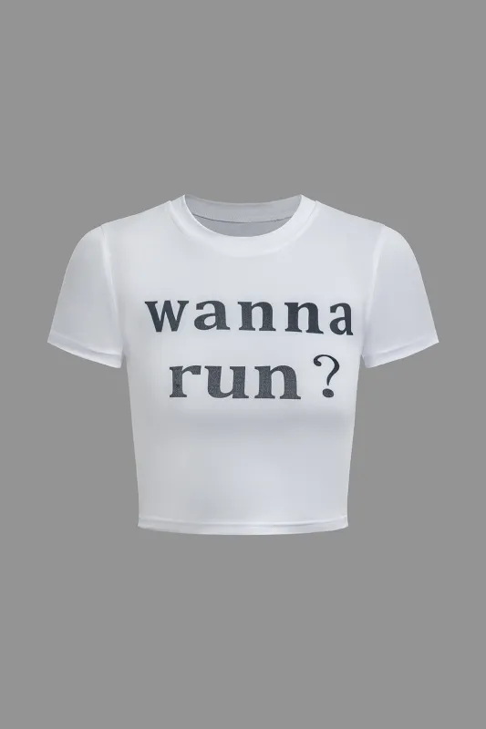 Letter Print Round Neck Short Sleeve T-Shirt sold by Micas