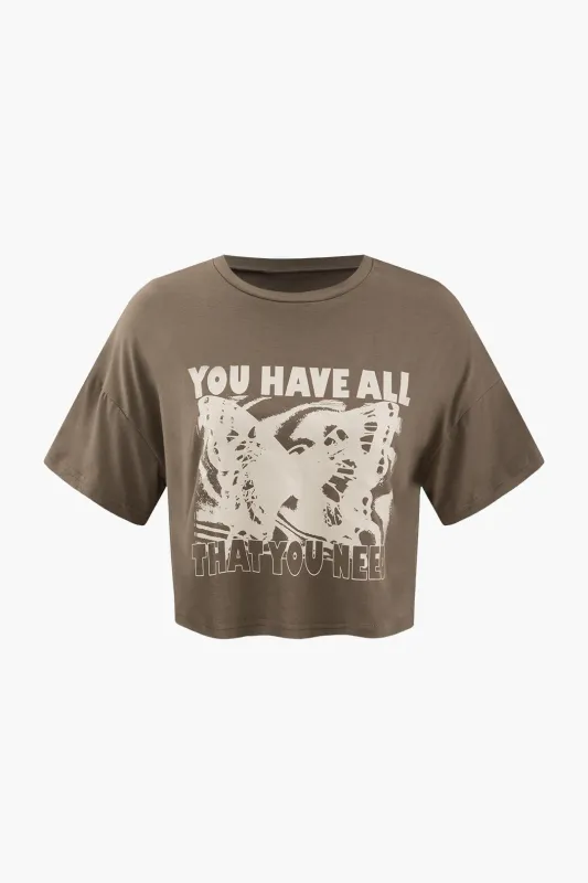 Letter Print Round Neck Short Sleeve T-Shirt sold by Micas