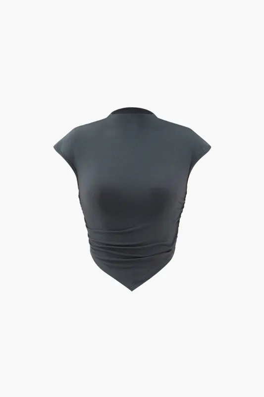 Round Neck Irregular Ruched Short Sleeve T-Shirt sold by Micas