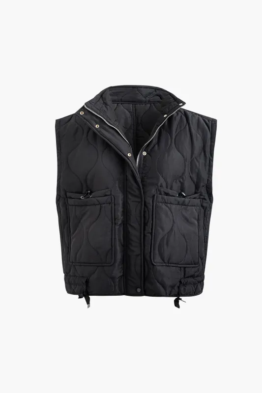 Quilted Drawstring Pocket Zipper Vest sold by Micas