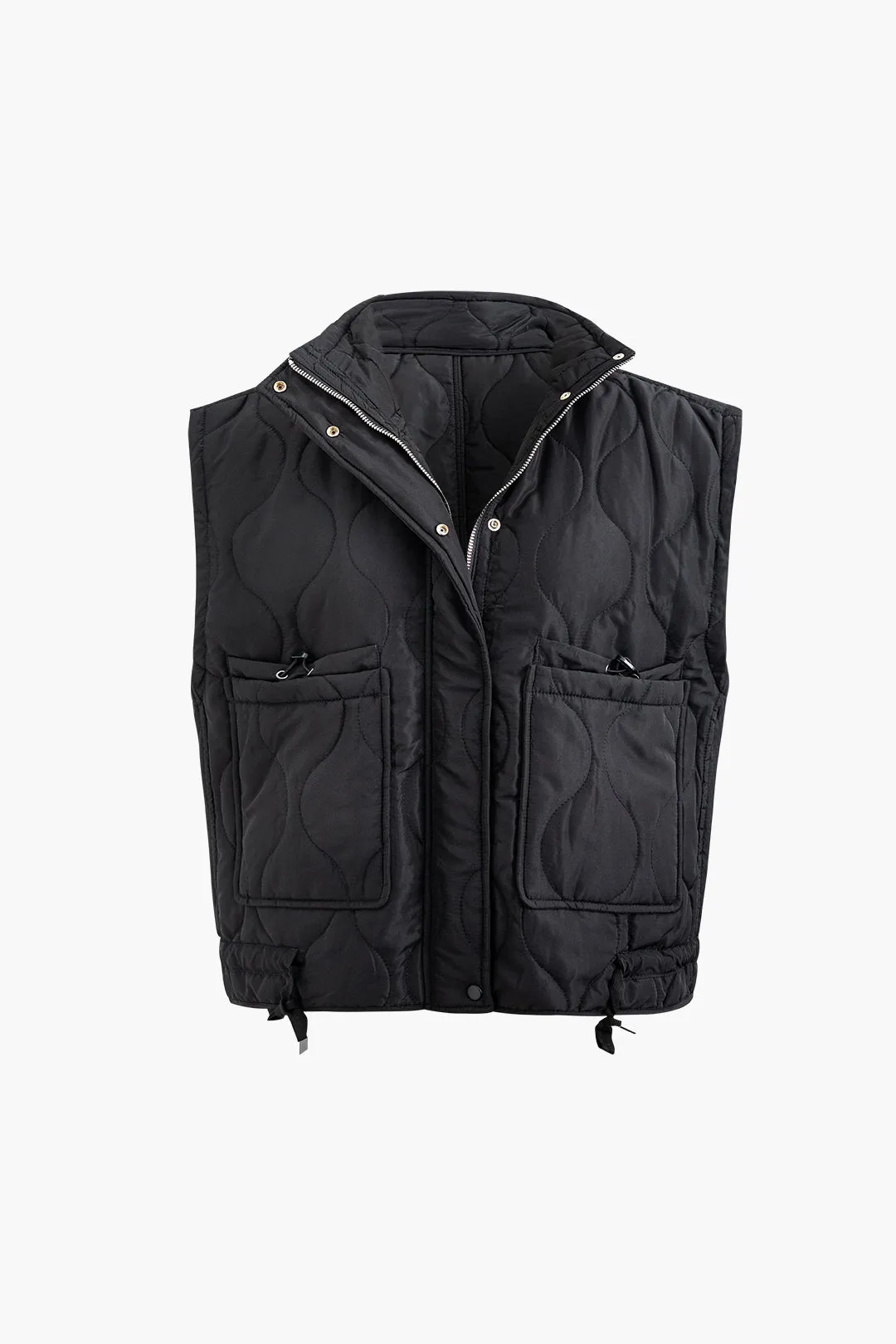 Quilted Drawstring Pocket Zipper Vest sold by Micas