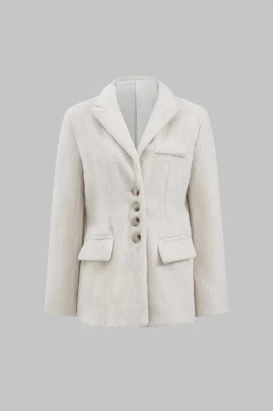Solid Faux Plush Lapel Button Coat sold by Micas