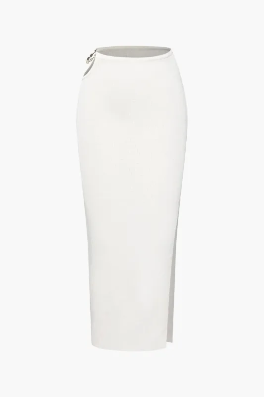Knit Hollow Out Slit Skirt made by Micas