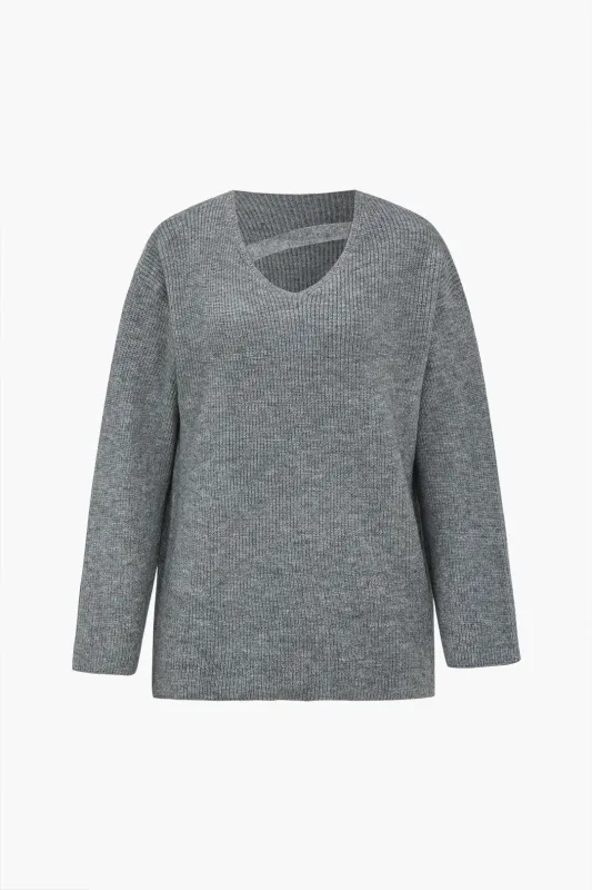 Knit Asymmetrical V-Neck Long-Sleeve Top sold by Micas