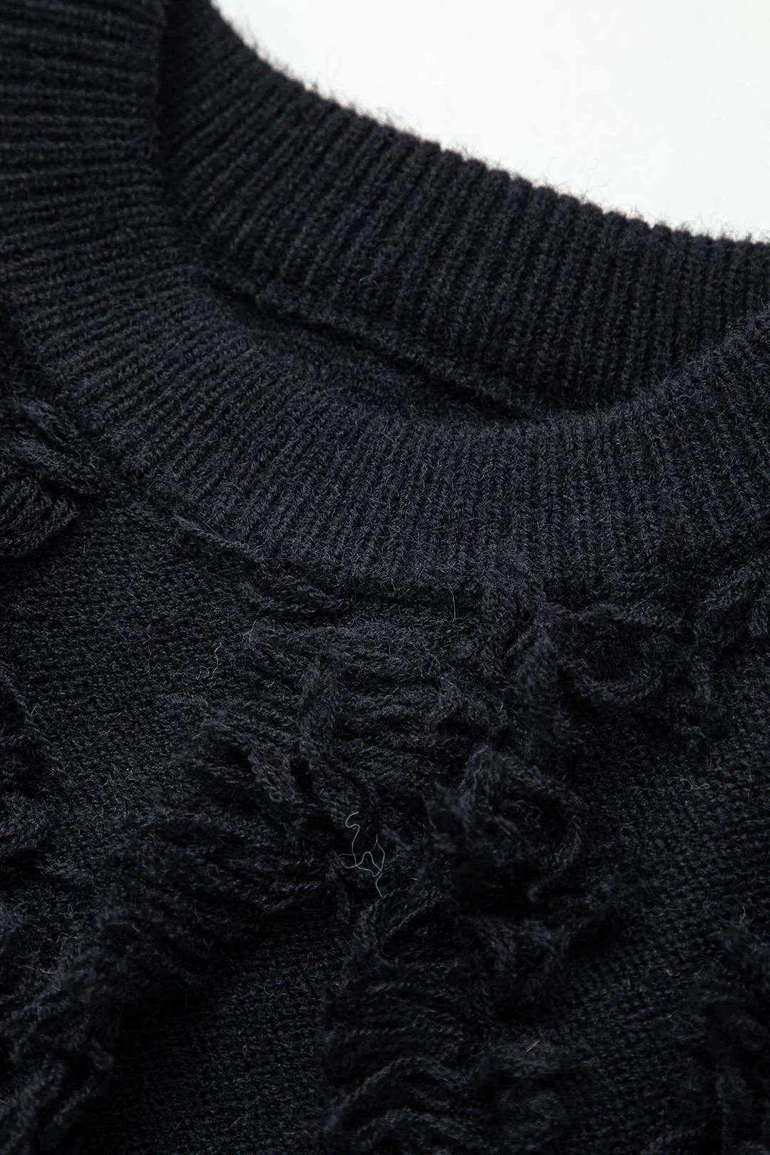 Knit Fringe Round Neck Long-Sleeve Top sold by Micas product image thumbnail 4