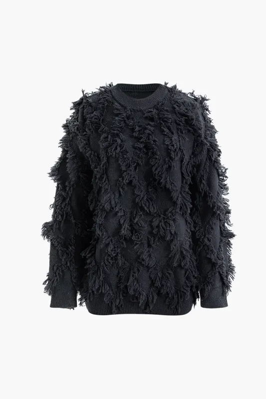 Knit Fringe Round Neck Long-Sleeve Top sold by Micas