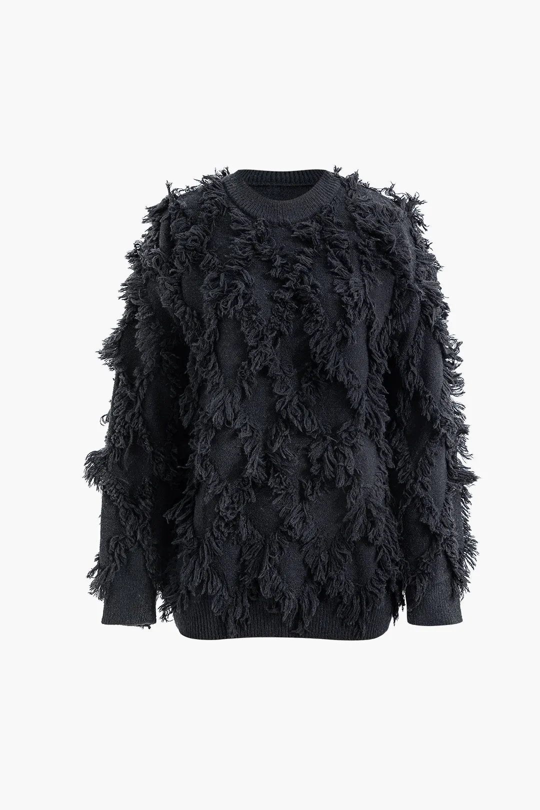 Knit Fringe Round Neck Long-Sleeve Top sold by Micas