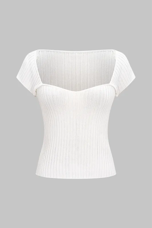 Knit Square Neck Short-Sleeve Top sold by Micas