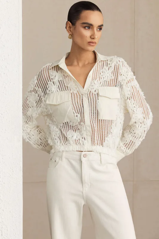 3D Flower Decor Button Cut Out Long-Sleeve Shirt sold by Micas