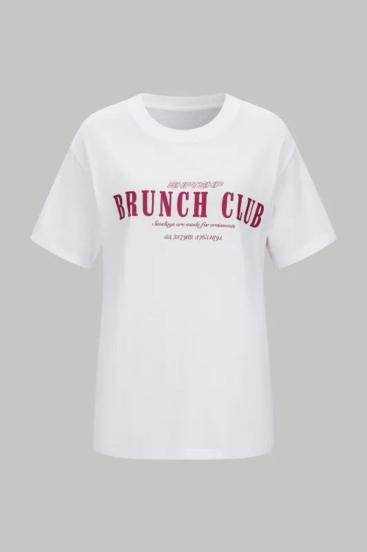 Letter Print Round Neck Short Sleeve T-Shirt sold by Micas