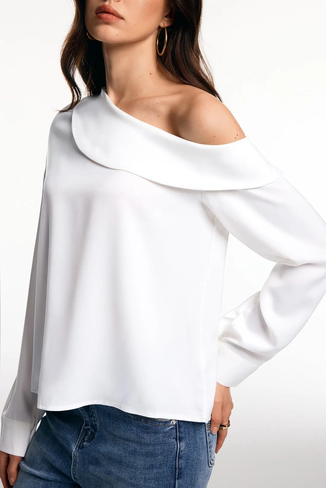 Satin One Shoulder Asymmetrical Long-Sleeve Shirt sold by Micas product image thumbnail 4