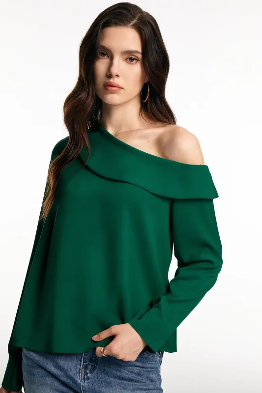 Satin One Shoulder Asymmetrical Long-Sleeve Shirt sold by Micas