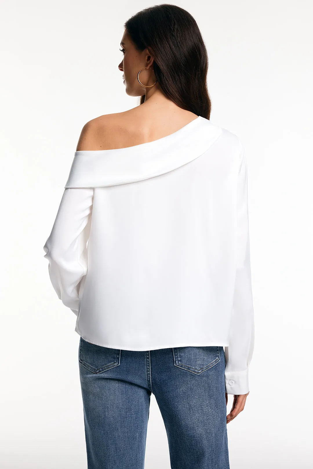 Satin One Shoulder Asymmetrical Long-Sleeve Shirt sold by Micas product image thumbnail 5