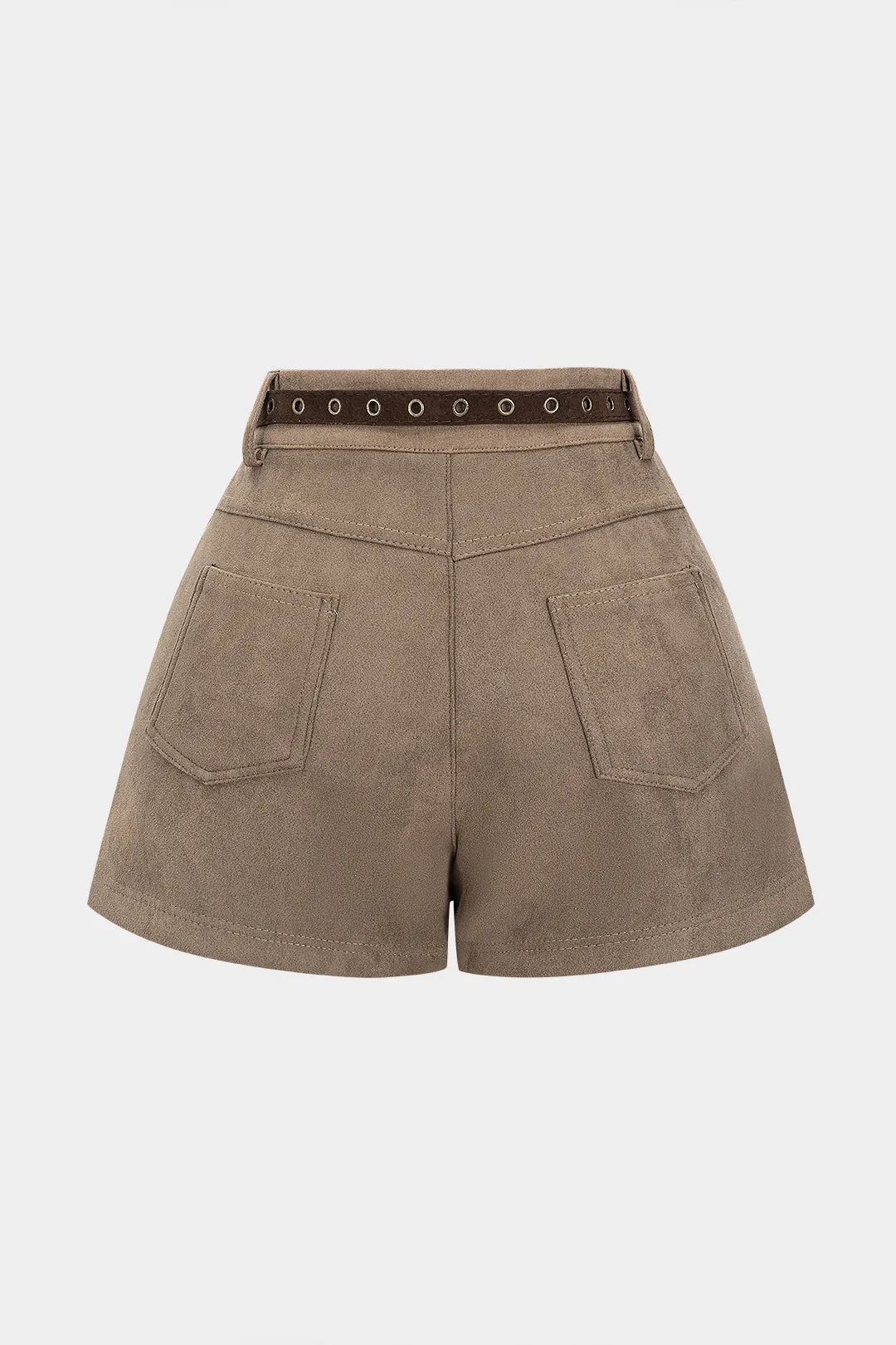 Suede Pocket Stitching Wide Leg Belted Shorts sold by Micas product image thumbnail 2
