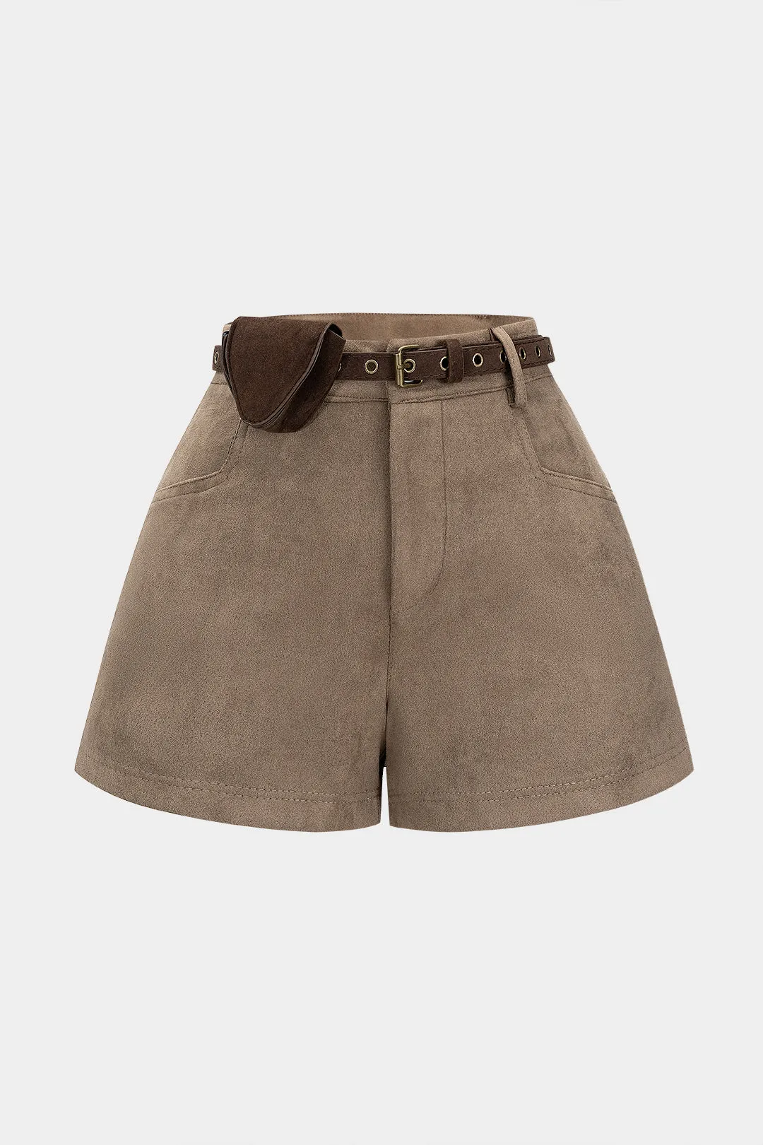 Suede Pocket Stitching Wide Leg Belted Shorts sold by Micas