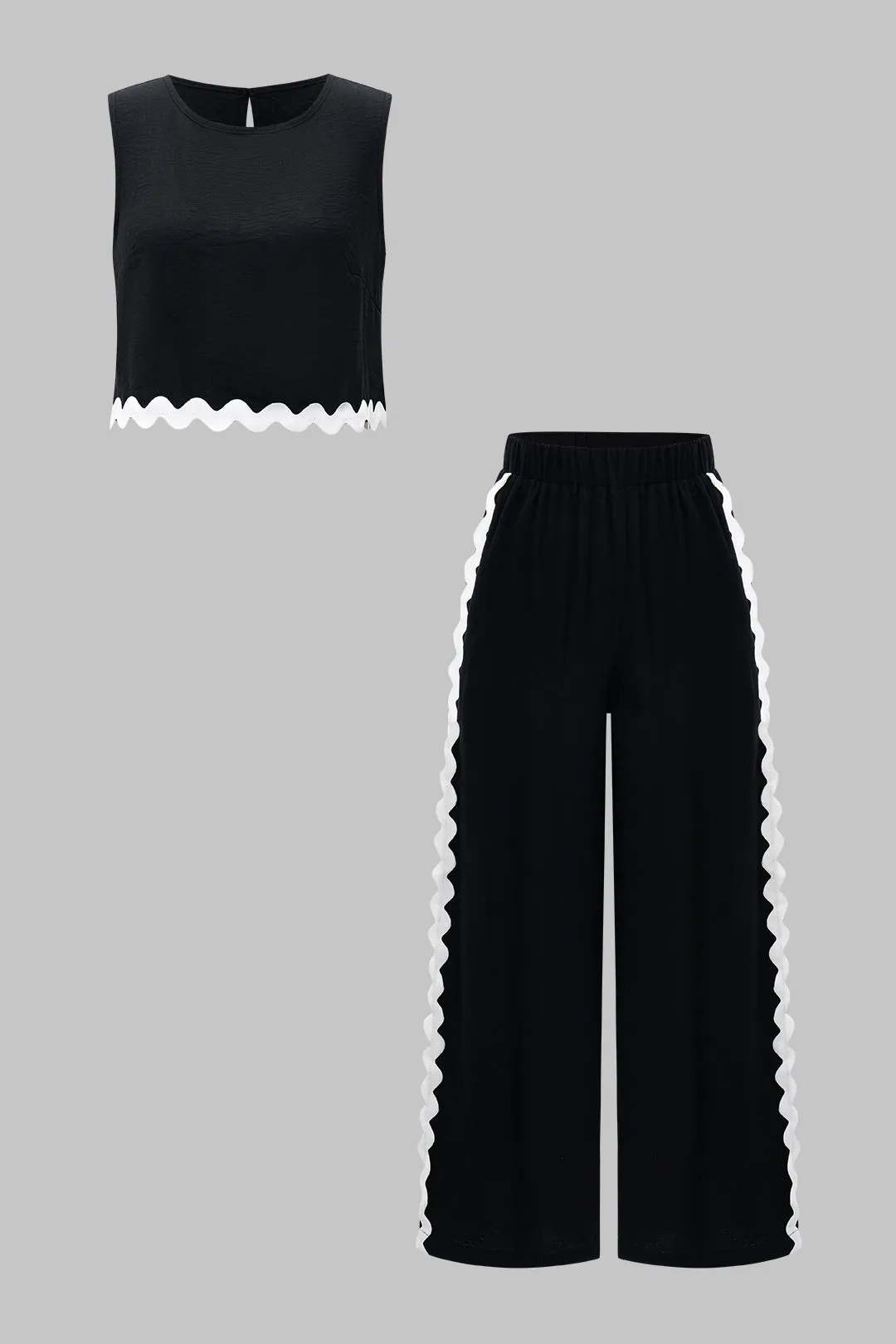 Contrast Sleeveless Vest And Long Pants Set sold by Micas