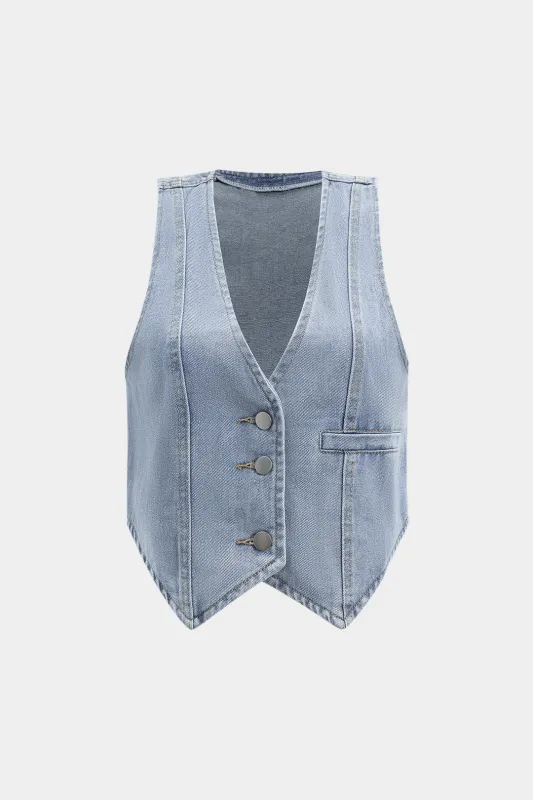 Denim Button V-Neck Tank Vest sold by Micas